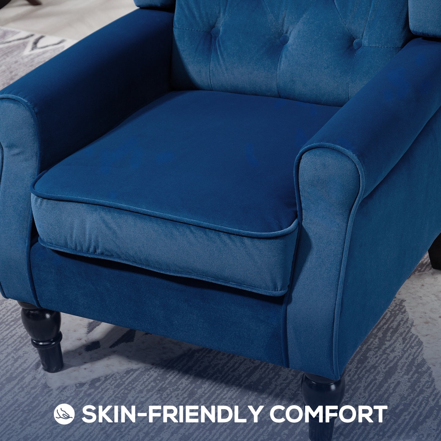 HOMCOM Wingback Accent Chair Retro Upholstered Button Tufted Occasional Chair For Living Room And Bedroom Blue