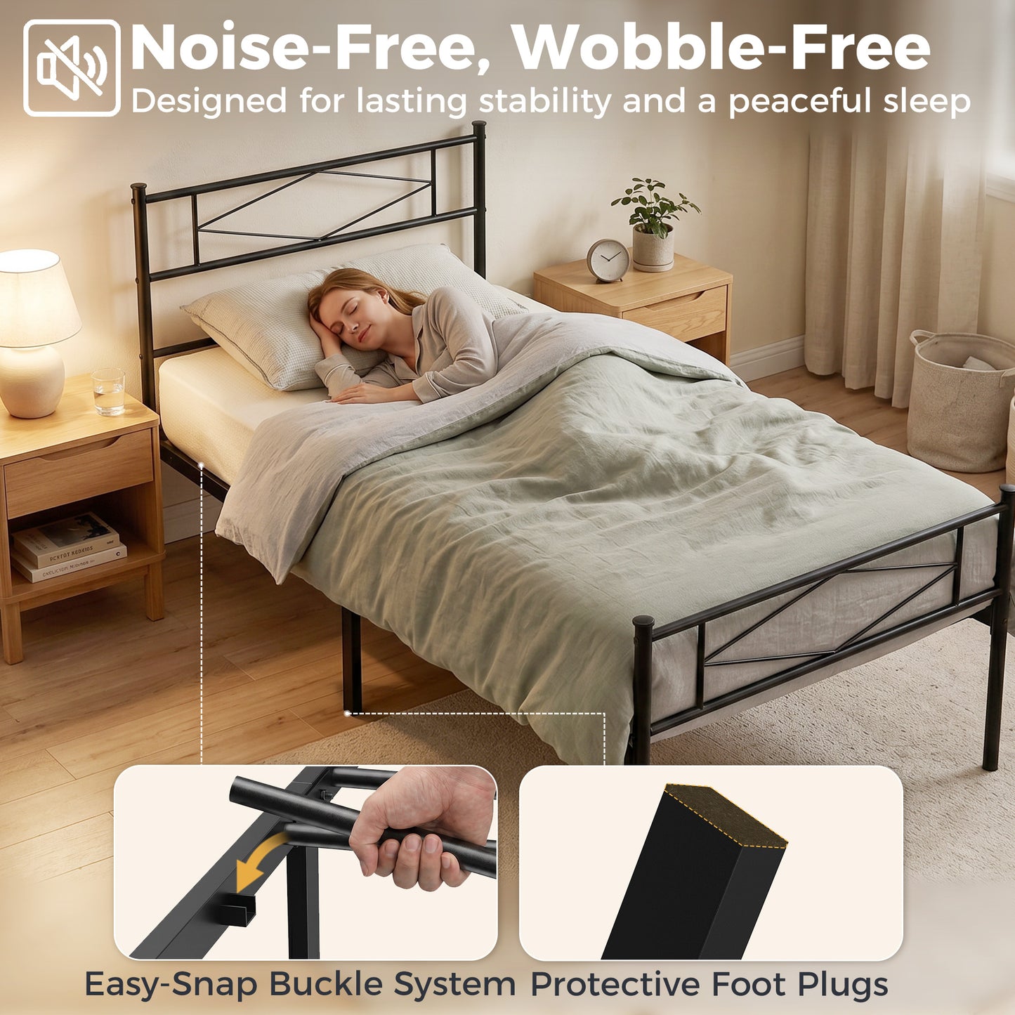 HOMCOM 3ft Single Bed Frame With Headboard And Footboard Metal Platform Bed Frame With 32 Cm Underbed Storage Black