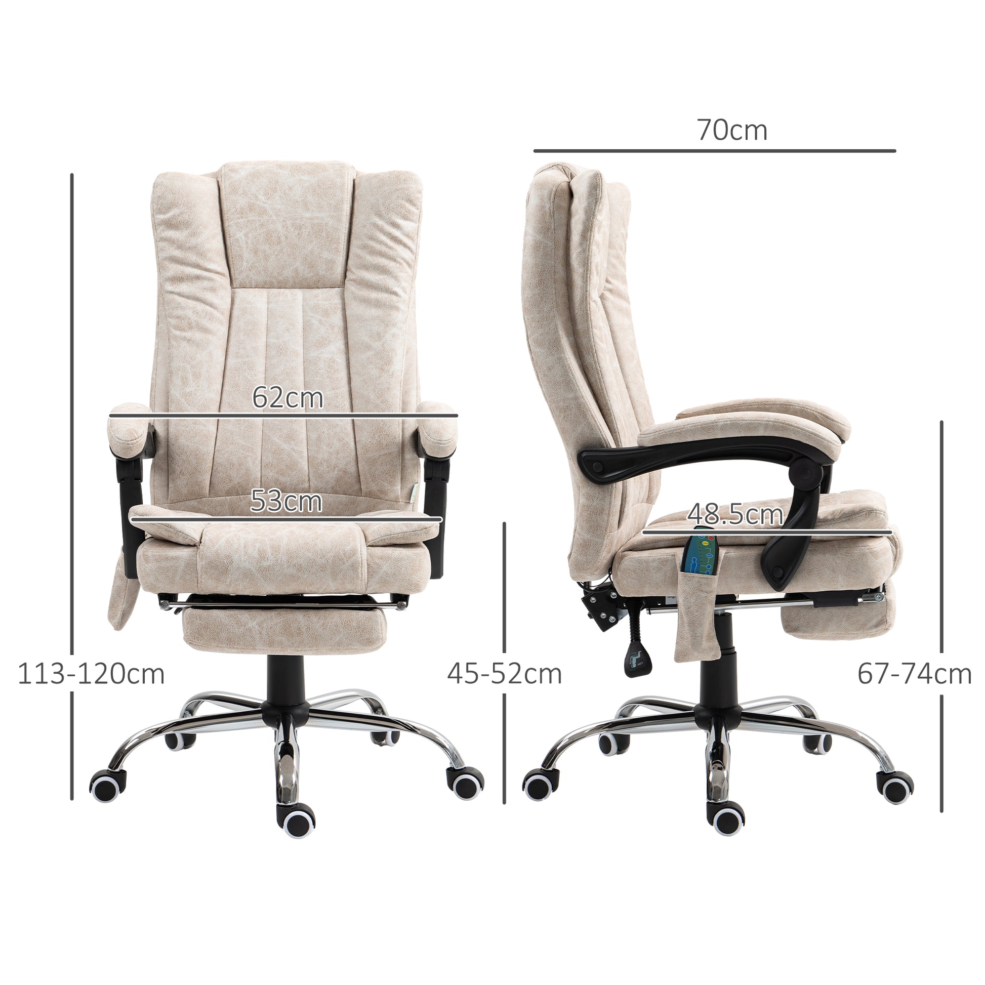 Vinsetto Cream White Heated Vibrating Massage Office Chair with Adjustable Height and Footrest - ALL4U RETAILER LTD