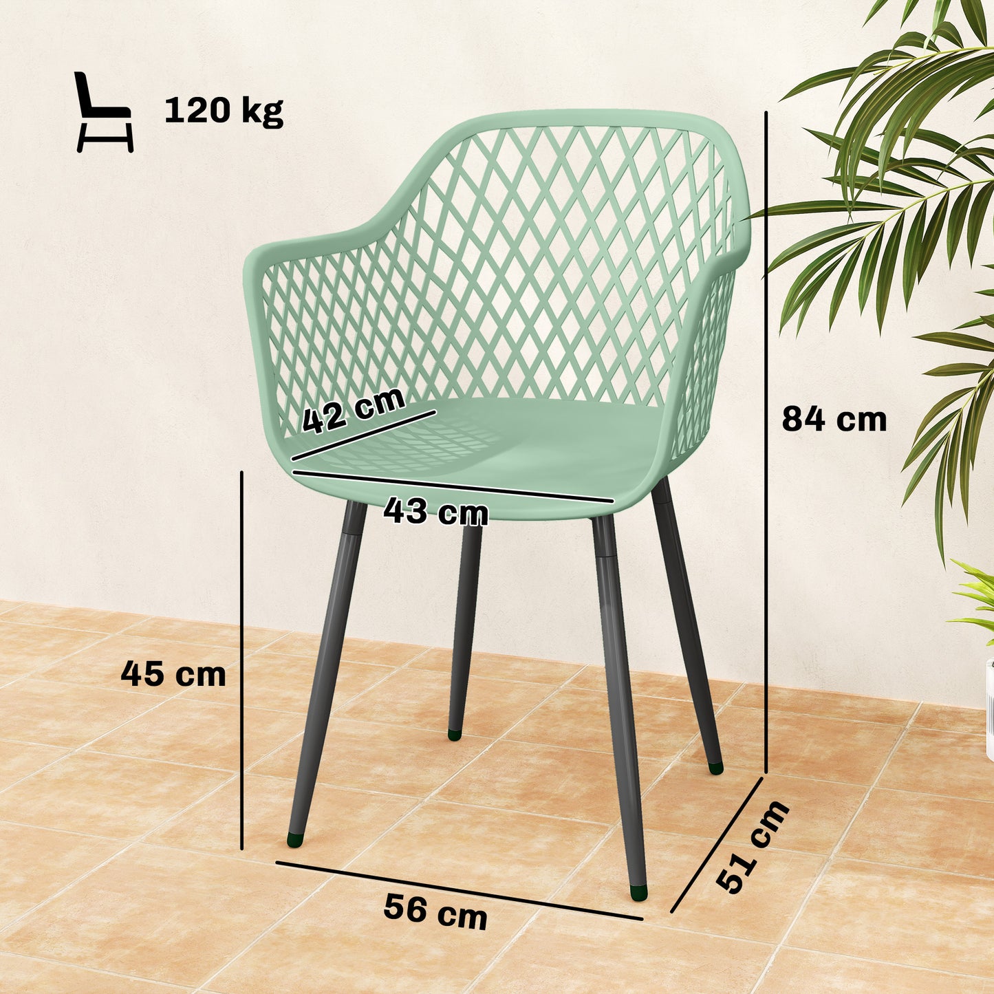 Outsunny Garden Chairs Set Of 4 With Cut Out Diamond Back And Armrests For Patio Balcony Terrace Green