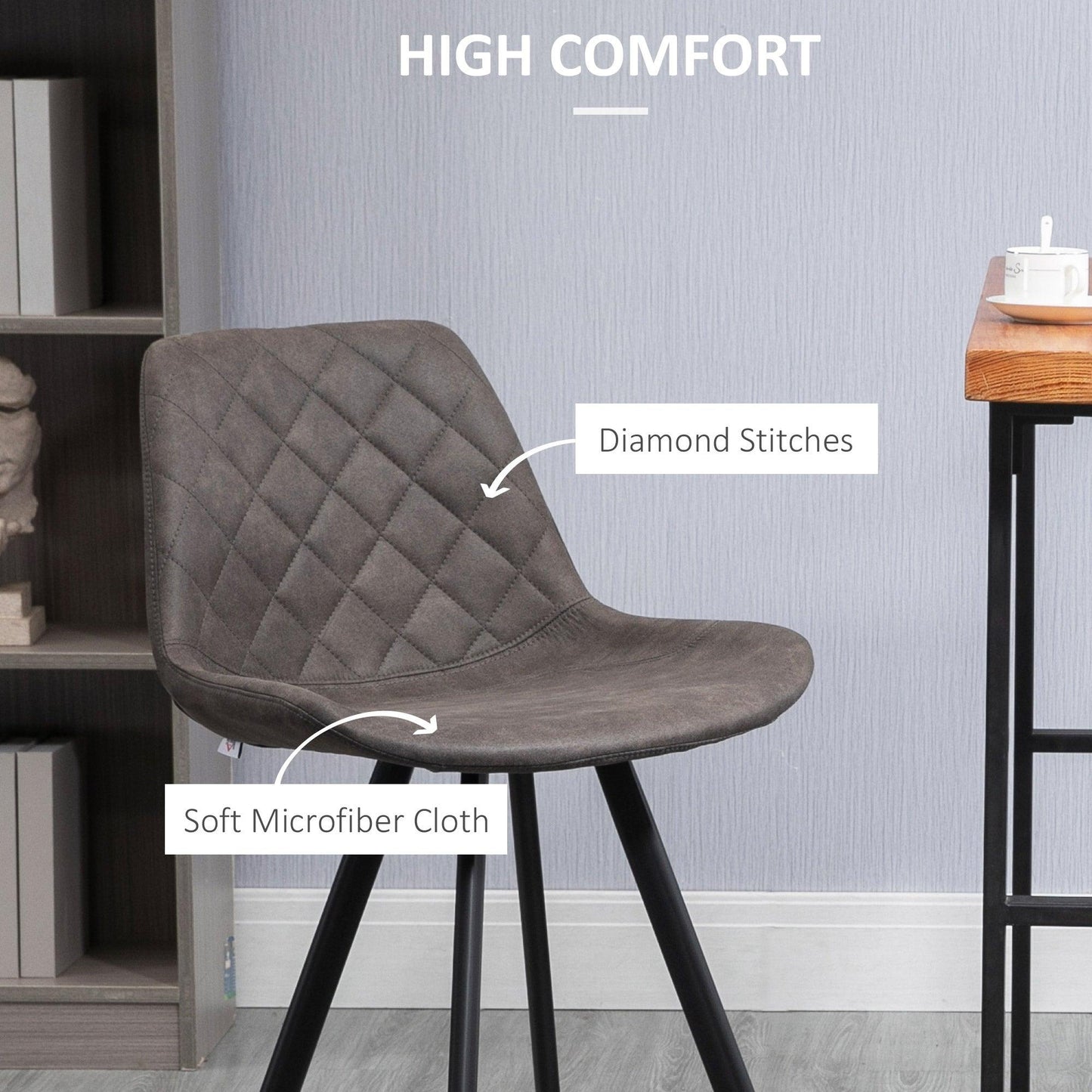 HOMCOM 2 Vintage Microfiber Bar Stools, Steel Frame, Dark Grey - ALL4U RETAILER LTD