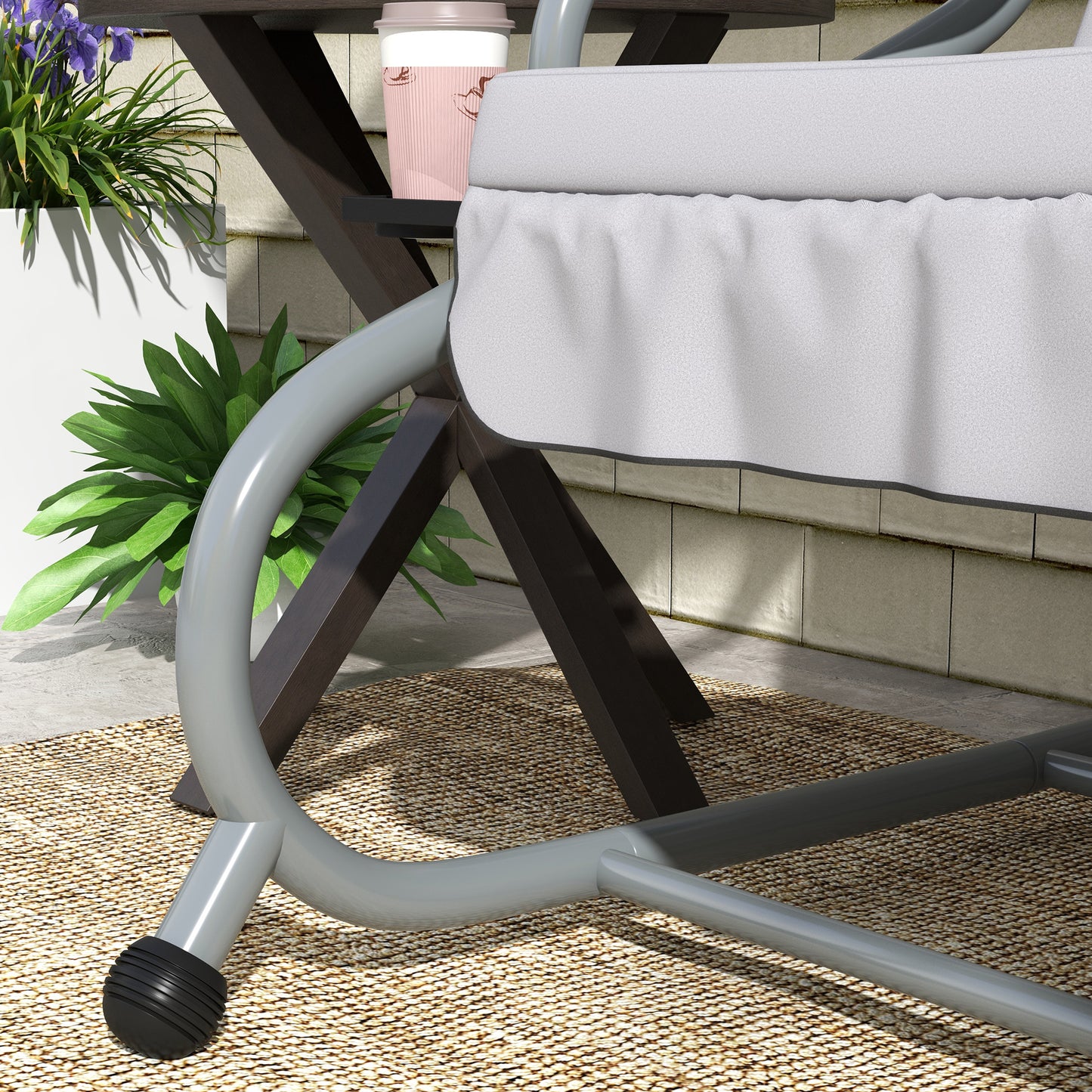 Outsunny Three Person Garden Swing Chair With Adjustable Canopy Light Grey Powder Coated Steel