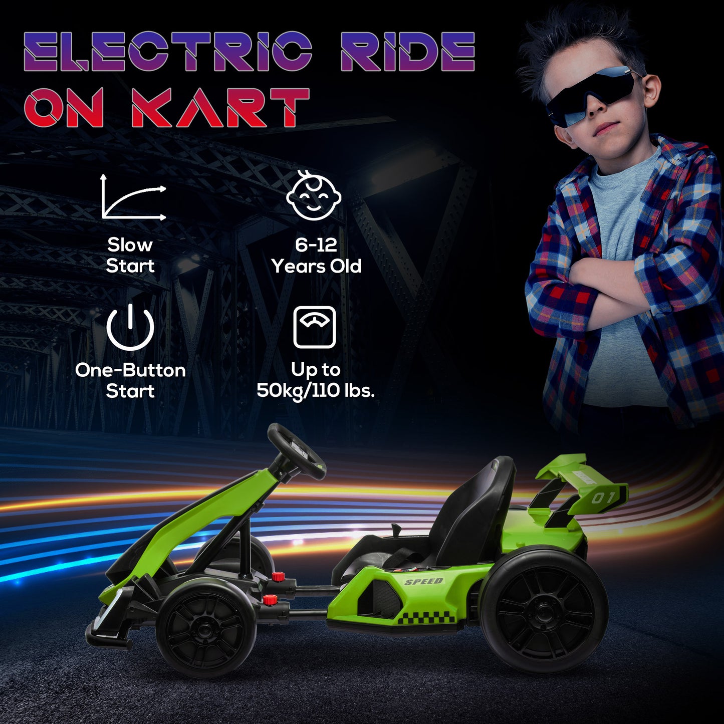 AIYAPLAY 24V Kids Electric Go Kart with Adjustable Seat - Green, Ages 6-12 - ALL4U RETAILER LTD