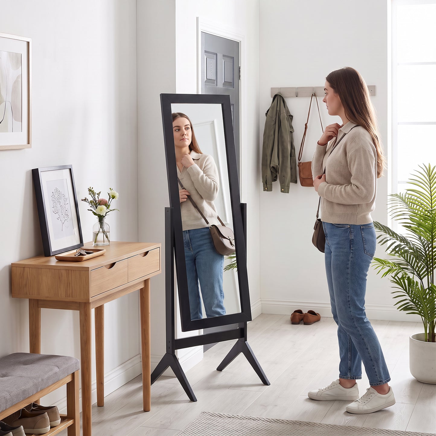 HOMCOM Freestanding Adjustable Full Length Dressing Mirror Black