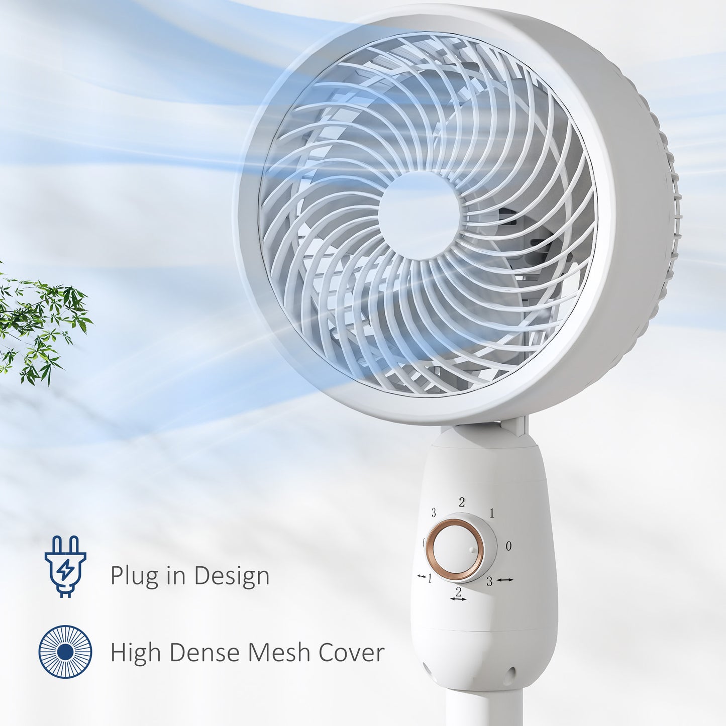 HOMCOM 12 Inch Pedestal Floor Standing Fan With 3 Speed Settings Oscillating Function For Bedroom Home Office White