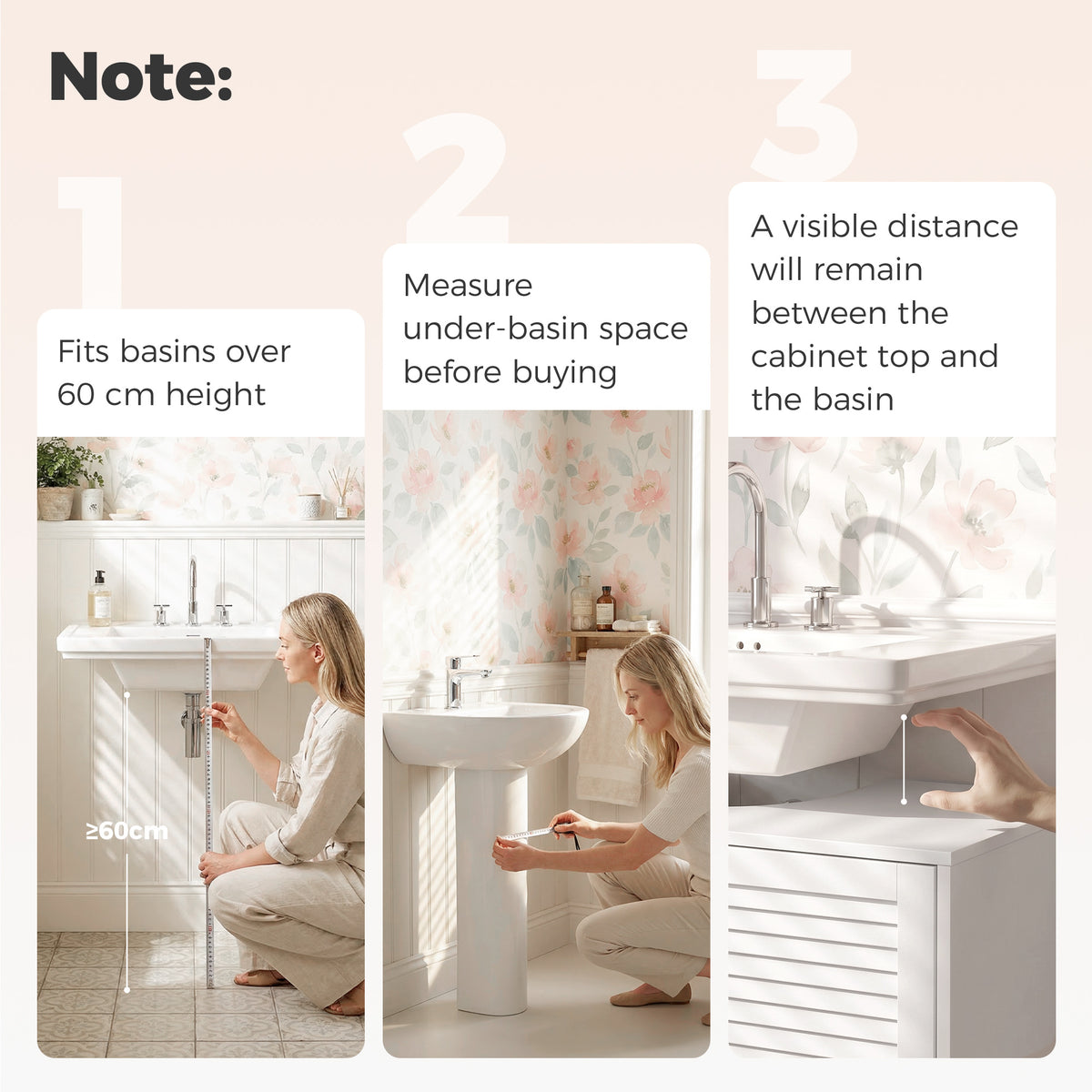 White under-sink cabinet layout shown with open doors and interior storage space