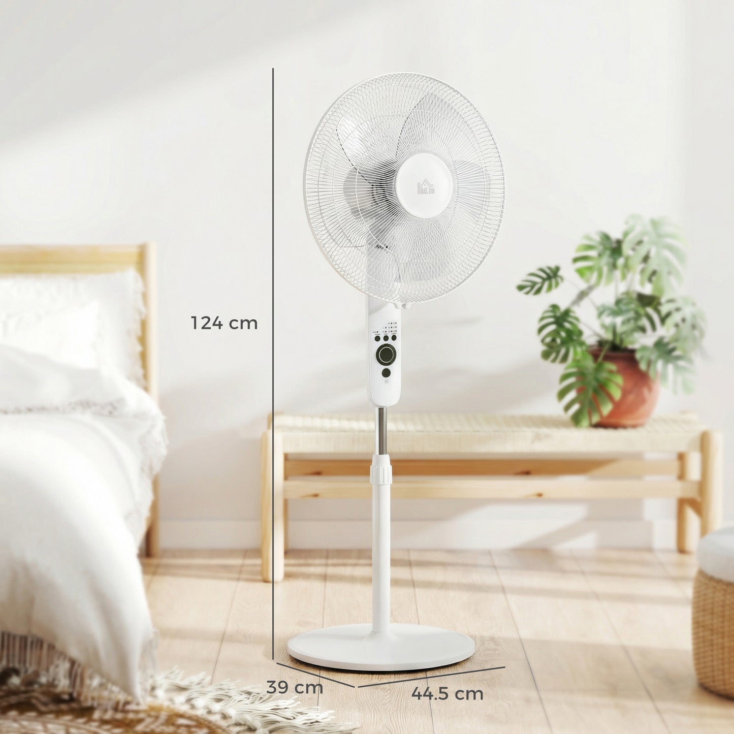 HOMCOM 18 Inch Pedestal Fan Sleep Mode Remote Control Oscillating Standing Fan 3 Speeds Adjustable Height White