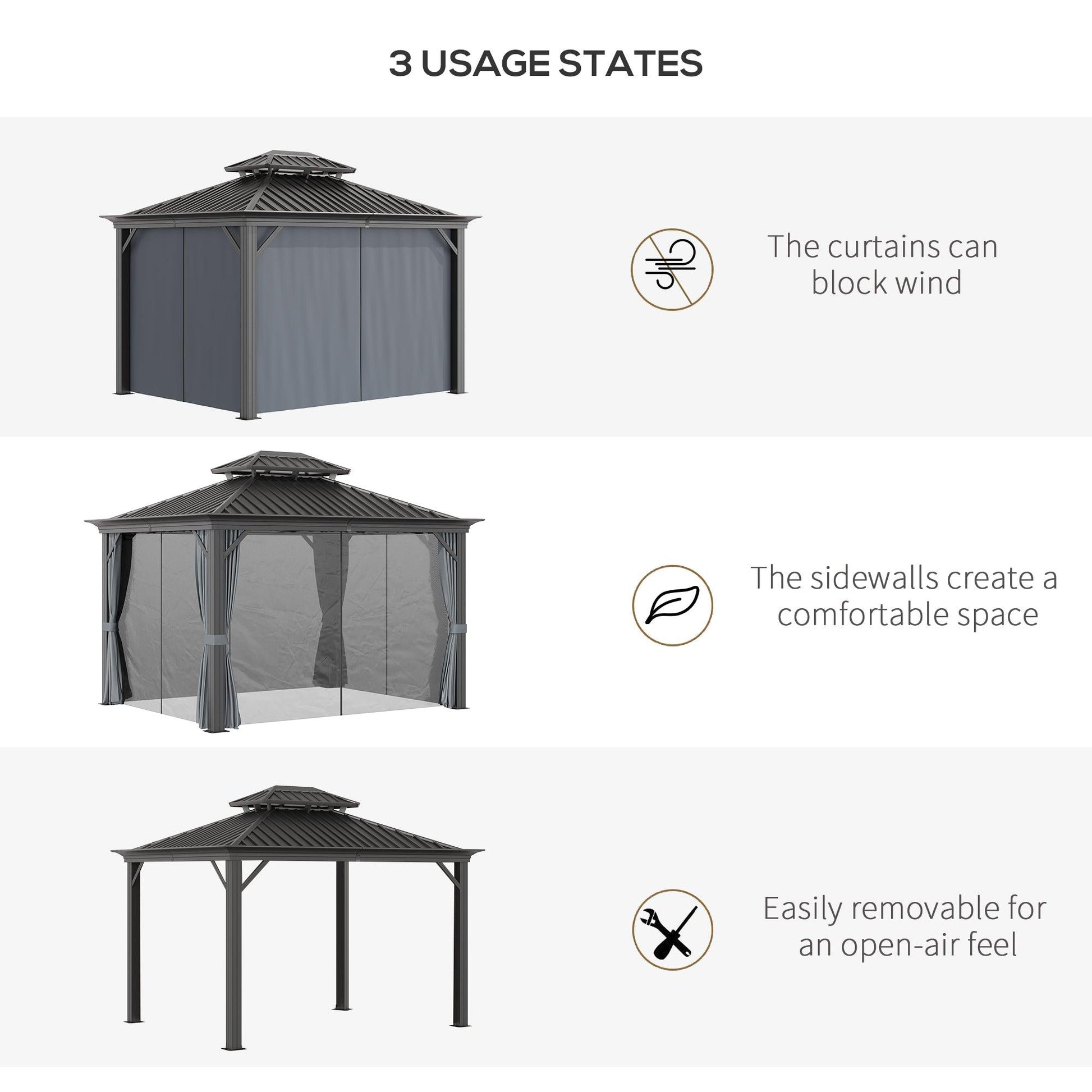 Outsunny Outdoor Hardtop Gazebo Canopy, Grey - 3.7x3m - ALL4U RETAILER LTD