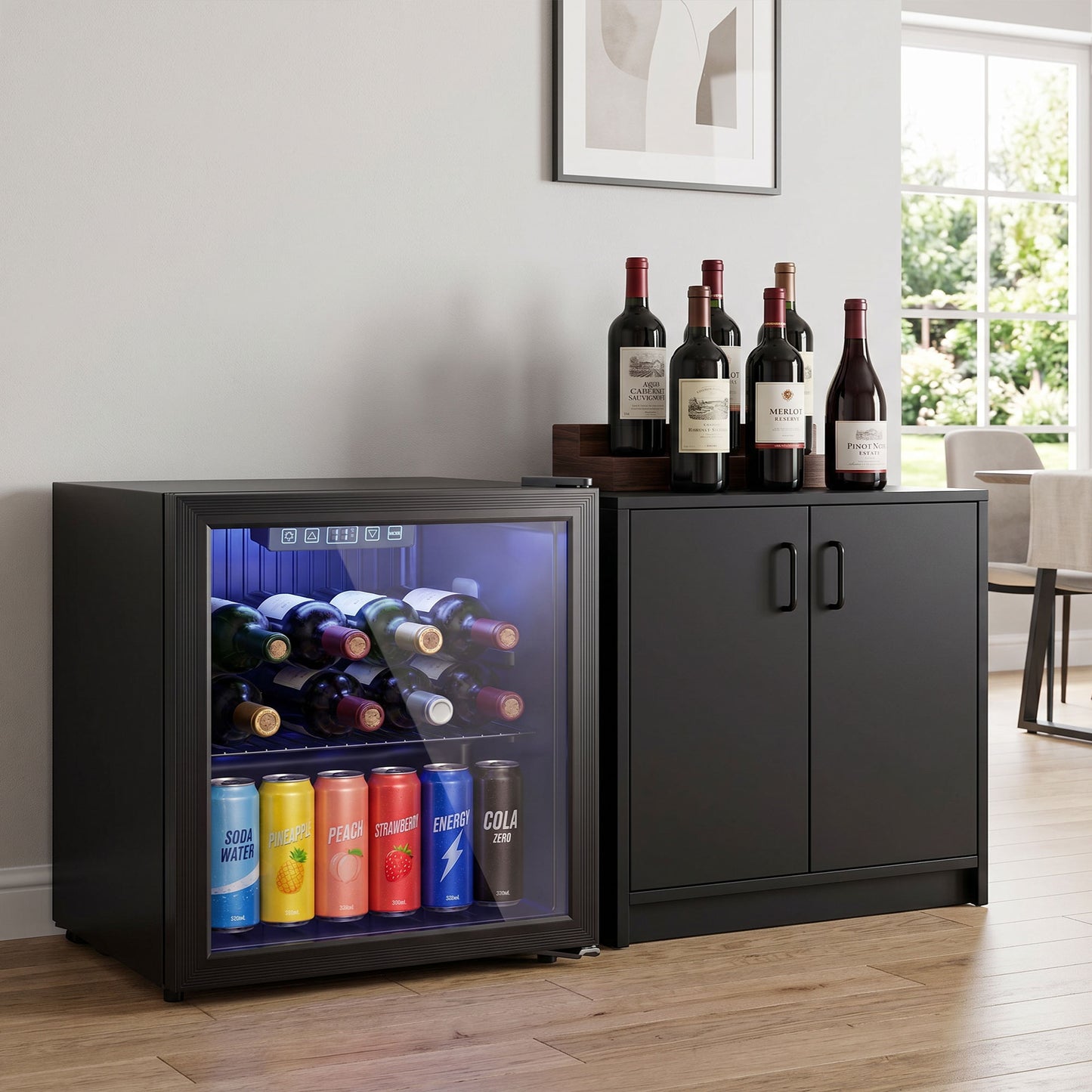 HOMCOM 50L Drinks Fridge 48 Can Under Counter Freestanding Beer Fridge With LED Light