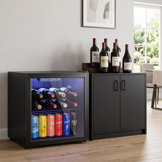 HOMCOM 50L Drinks Fridge 48 Can Under Counter Freestanding Beer Fridge With LED Light