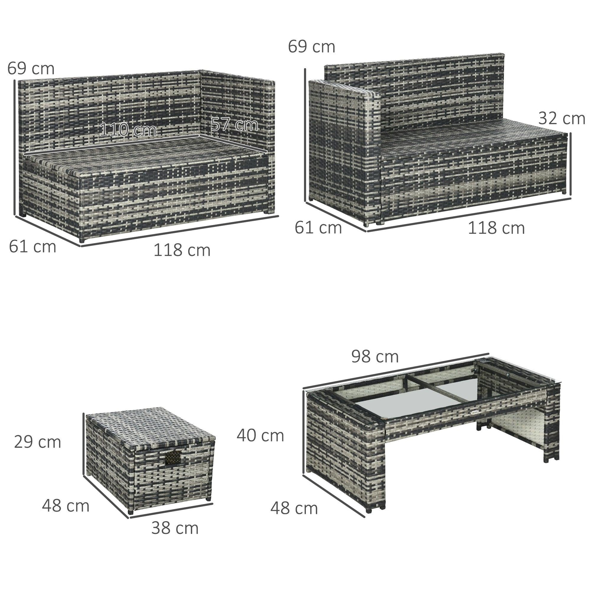 Outsunny 6pcs Garden Furniture Sofa Set, Rattan 3 Armchairs 2 Footstools Table - ALL4U RETAILER LTD