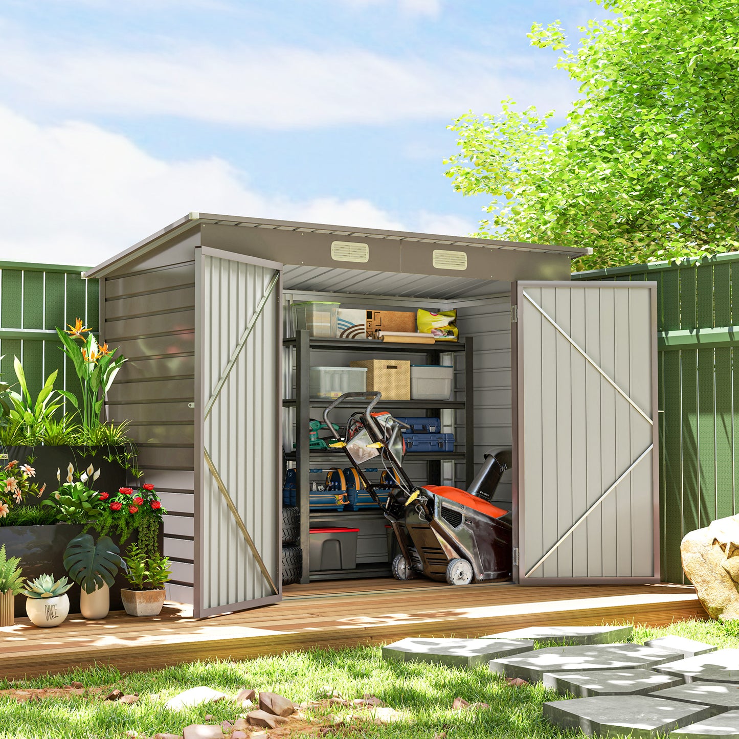 Outsunny 3.7 x 7.9ft Galvanised Steel Shed With Latched Door And Padlock Light Grey