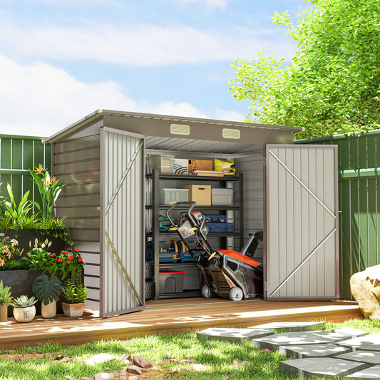 Outsunny 3.7 x 7.9ft Galvanised Steel Shed With Latched Door And Padlock Light Grey