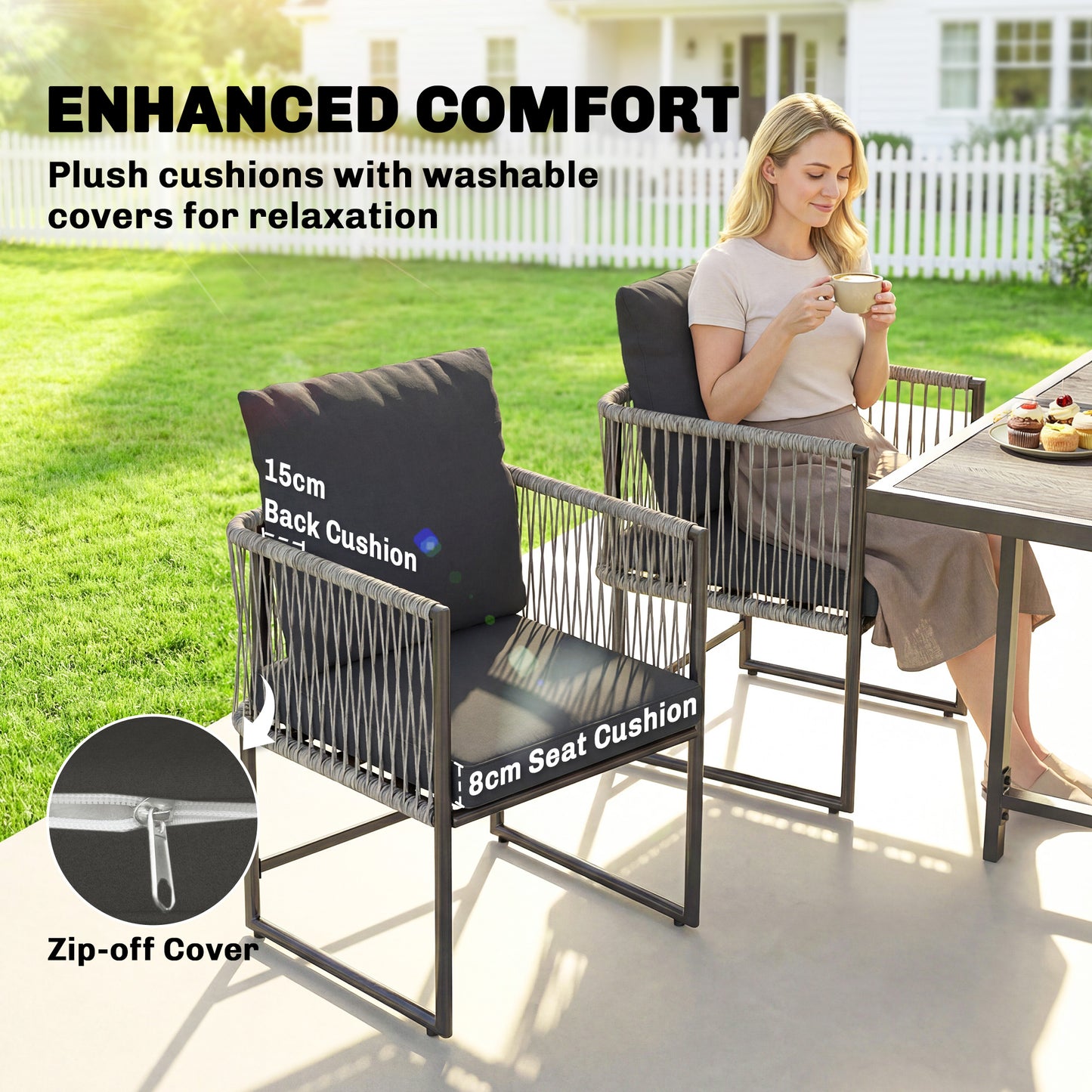 Outsunny 4 Seater Garden Dining Set Rattan Furniture With Space Saving Chairs And Thick Cushions For Patio Black
