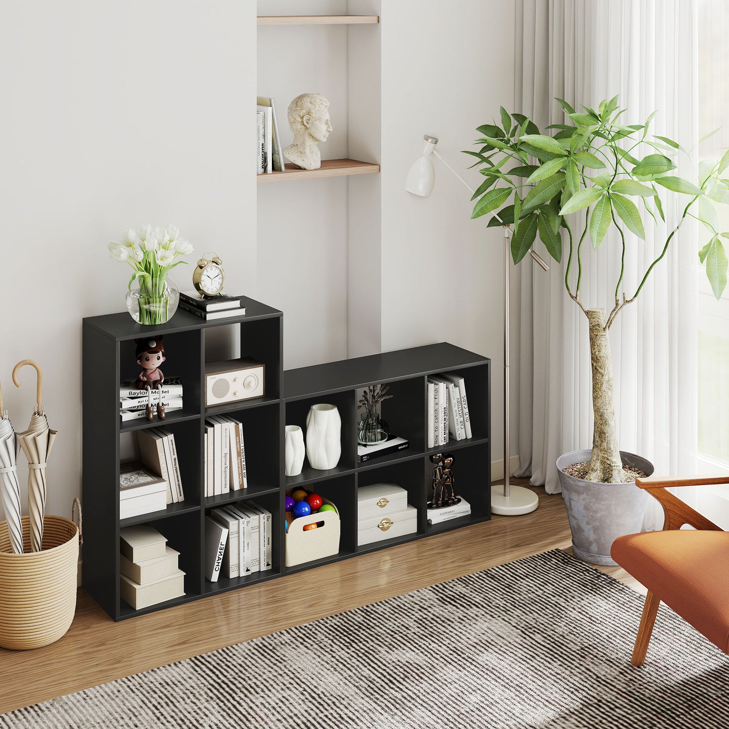 HOMCOM Six Cube Bookshelf Black Durable Particle Board Storage Organizer For Home Office