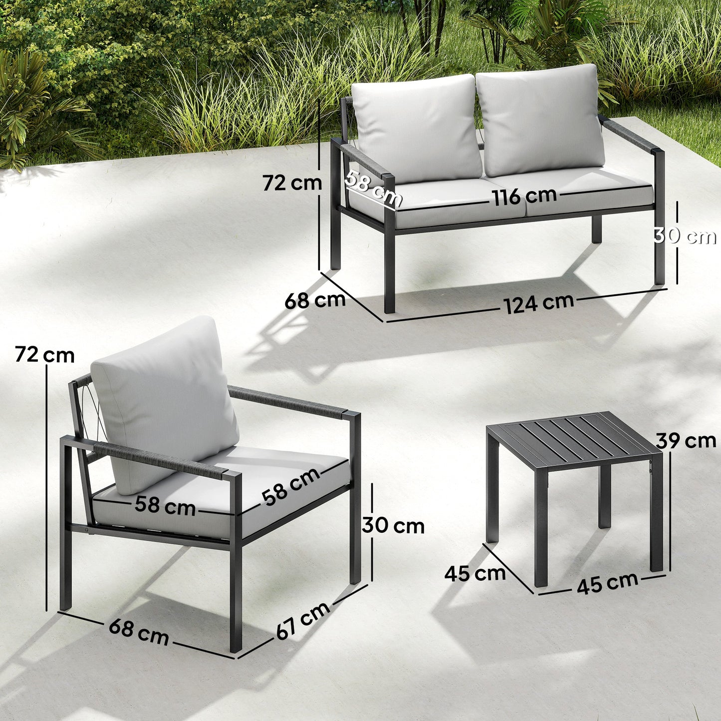 Outsunny 5 Piece Garden Furniture Set With Thickened Cushions Sofa Loveseat Armchairs And Coffee Tables Light Grey