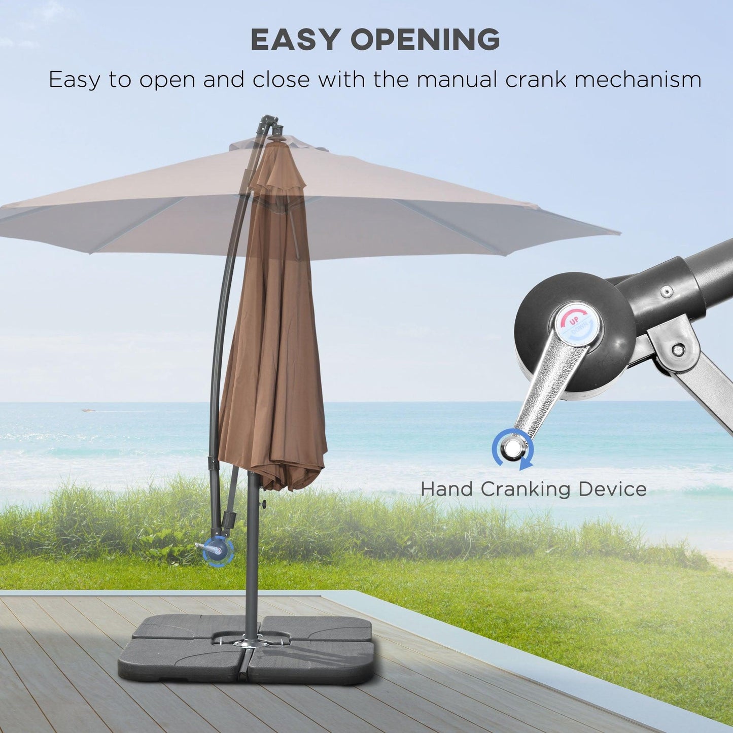 Outsunny 3m Cantilever Banana Parasol with Crank Handle and Cross Base - Coffee - ALL4U RETAILER LTD