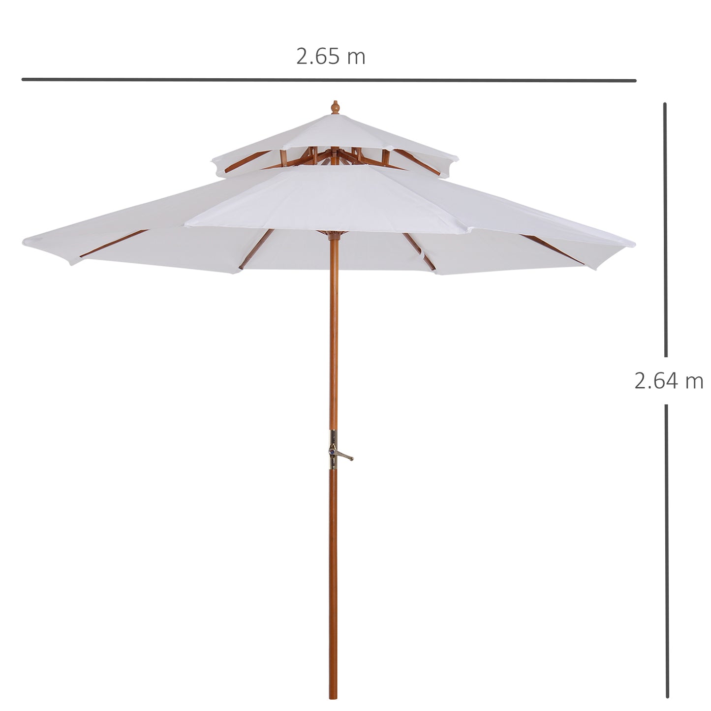 Outsunny 2.7m Elegant Wooden Frame Parasol Umbrella With Poplar Wood Canopy And Eight Bamboo Ribs