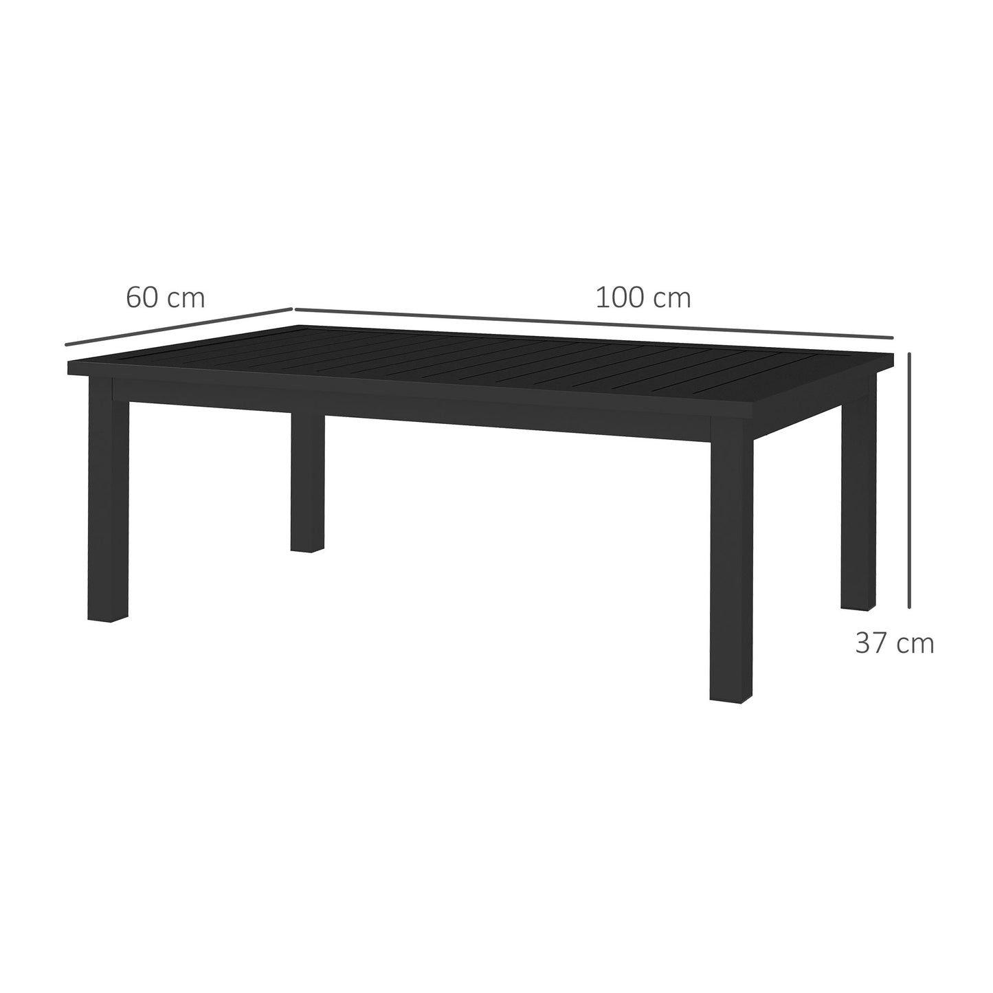 Outsunny 100cm by 60cm Aluminium Outdoor Coffee Table in Black with Slatted Top