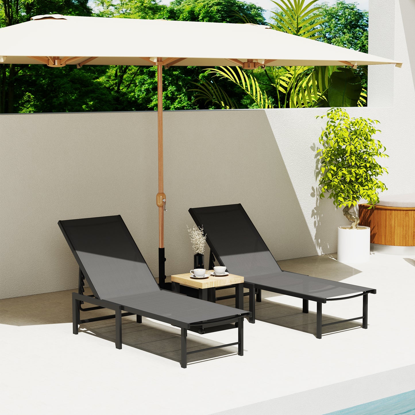 Outsunny Set Of Two Reclining Sun Loungers Grey For Outdoor Garden Use With Five Position Backrests