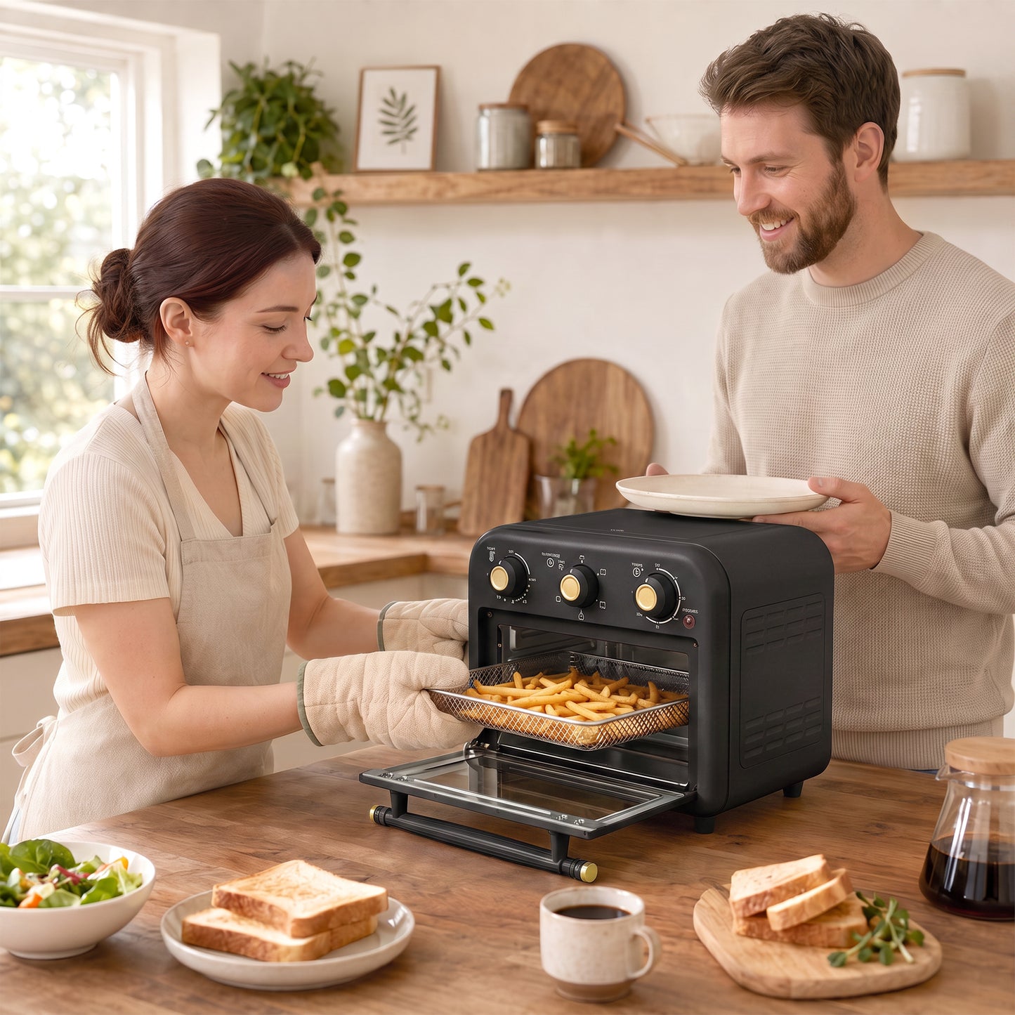 HOMCOM Air Fryer Toaster Oven Convection Countertop Oven 12 L With Adjustable Temperature And 60 Minute Timer Black