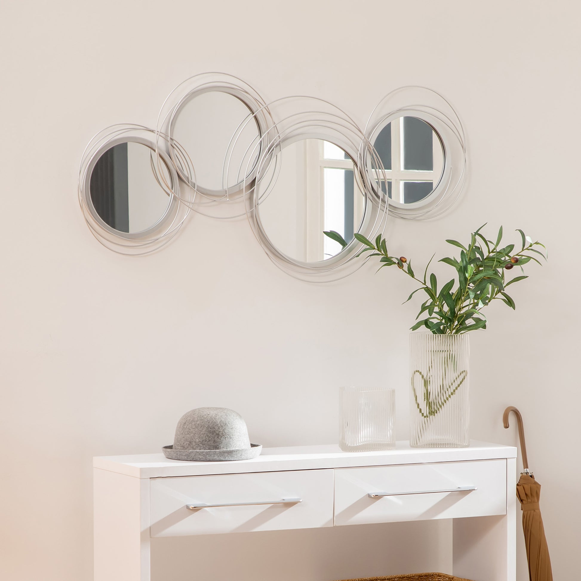 HOMCOM Contemporary Silver Mirror Wall Art: Stylish Metallic Sculpture for Home Décor - ALL4U RETAILER LTD