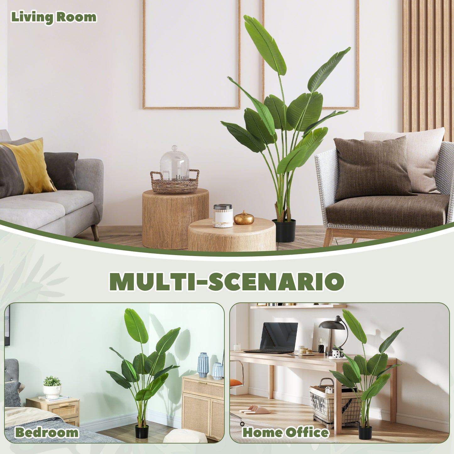 HOMCOM 160cm Tall Artificial Bird Of Paradise Plant Pot With Banana Leaves PEVA Leaves And Flocking For Home Office Decor