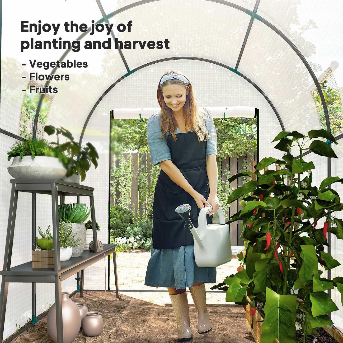 Outsunny 180 x 180cm Walk In Polytunnel Greenhouse White With Zipped Door And Mesh Windows