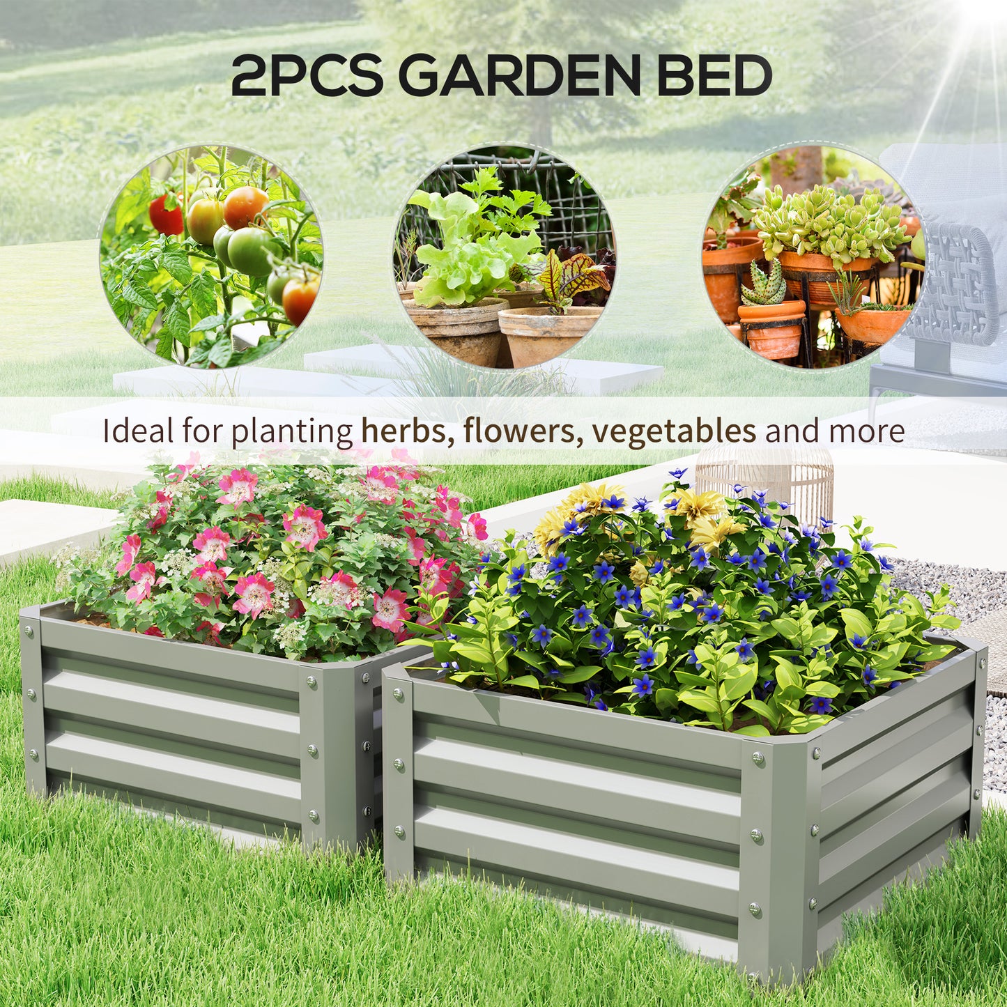 Outsunny Set Of Two 60x60cm Steel Planter Boxes Galvanised Open Bottom Raised Garden Containers For Outdoor Use