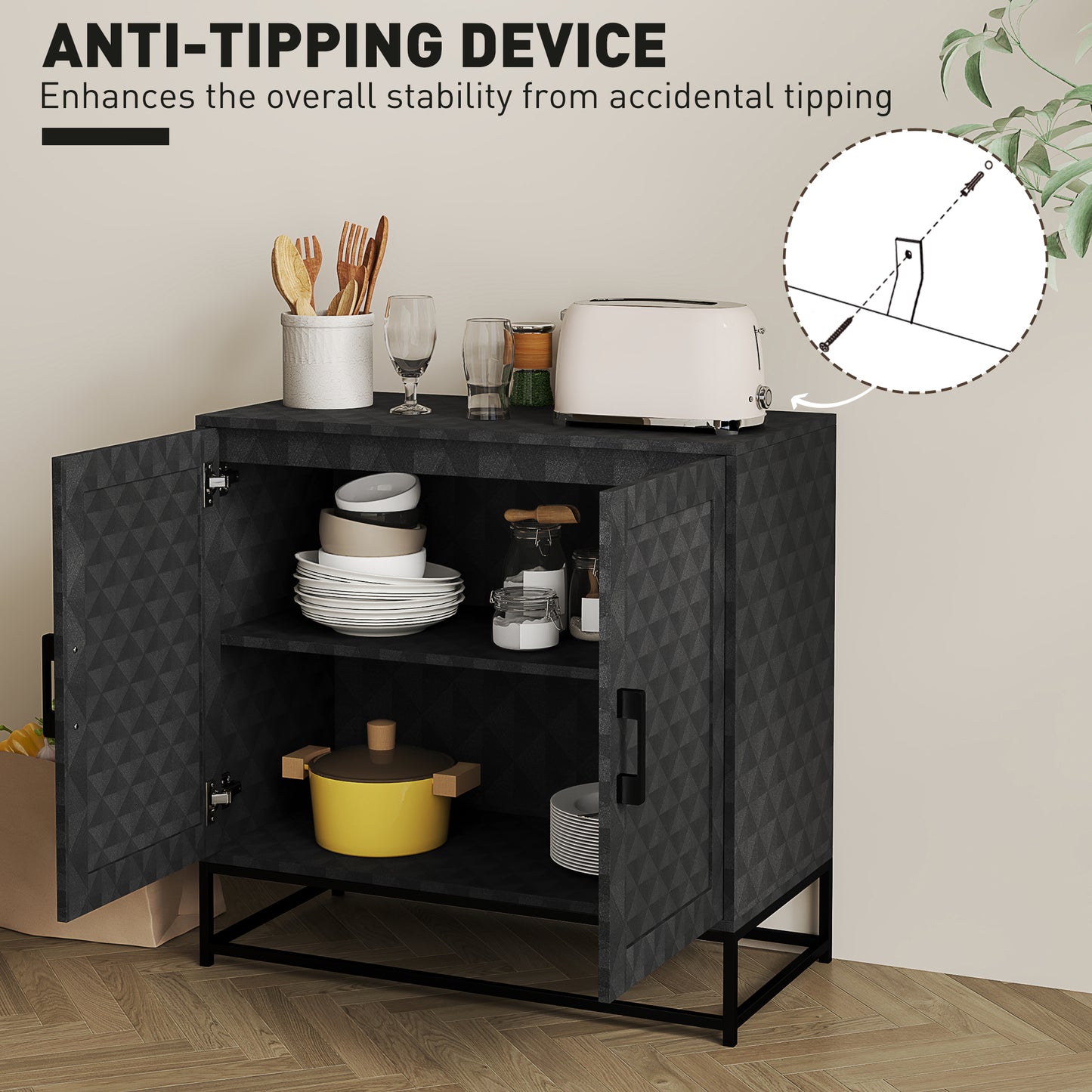 HOMCOM Modern Sideboard Freestanding Storage Cabinet With Adjustable Shelf And Two Doors For Living Room Black