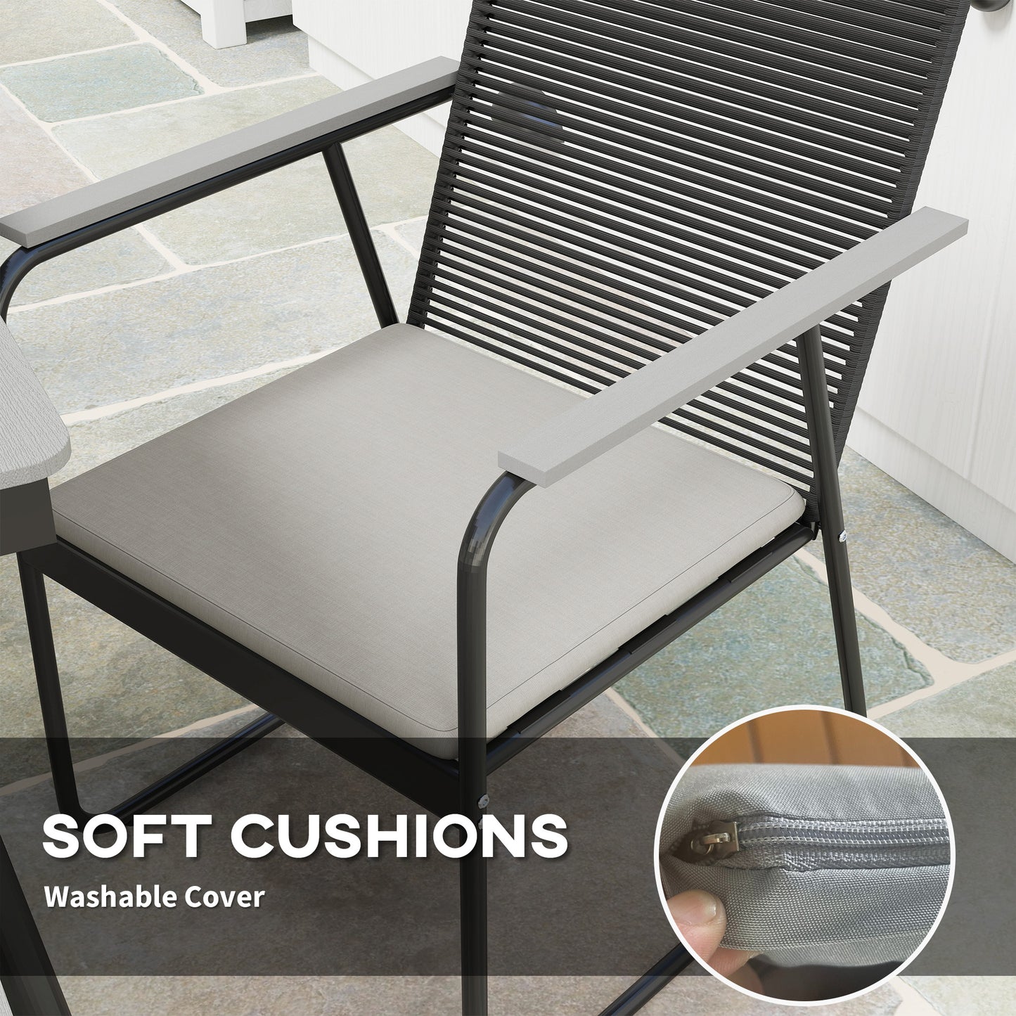 Outsunny 6 Seater Garden Dining Set With Cushions And Rattan Backrest Rectangular Table For Patio Grey