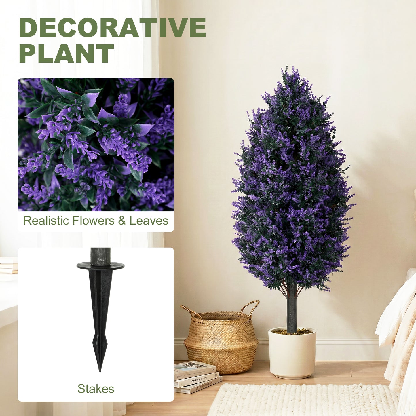 HOMCOM Set of 2 Artificial Lavender Flowers with Stakes UV Resistant Indoor and Outdoor Garden Decor 90 cm Blue