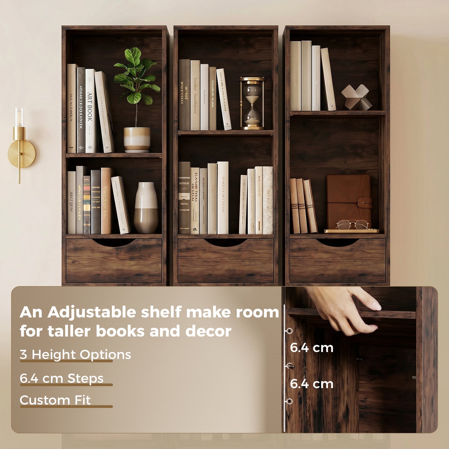HOMCOM Rustic Brown Bookcase With Two Drawers And Cabinet, Adjustable Shelves, 158 Cm Tall