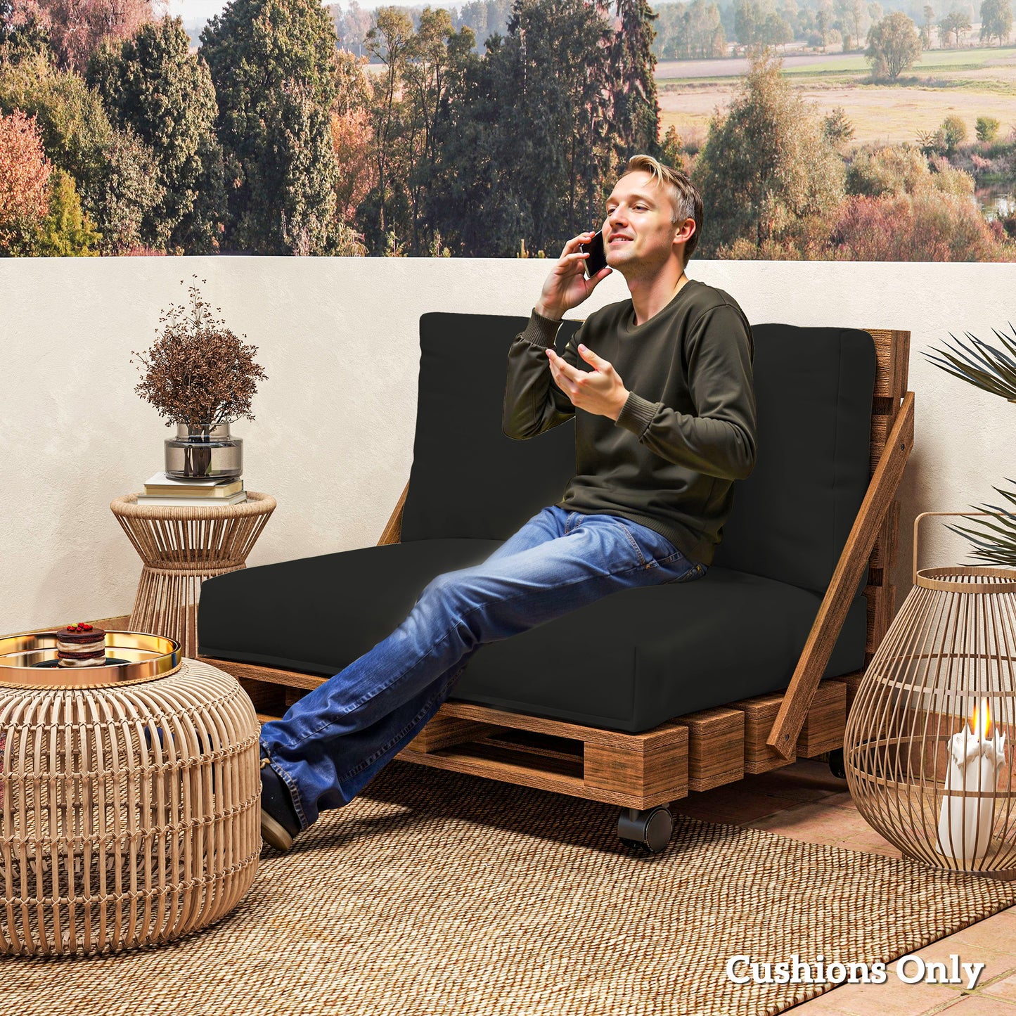 Outsunny Outdoor Pallet Seat and Back Cushions Set in Black 120x80 Cm Seat Cushion and 120x45 Back Cushion