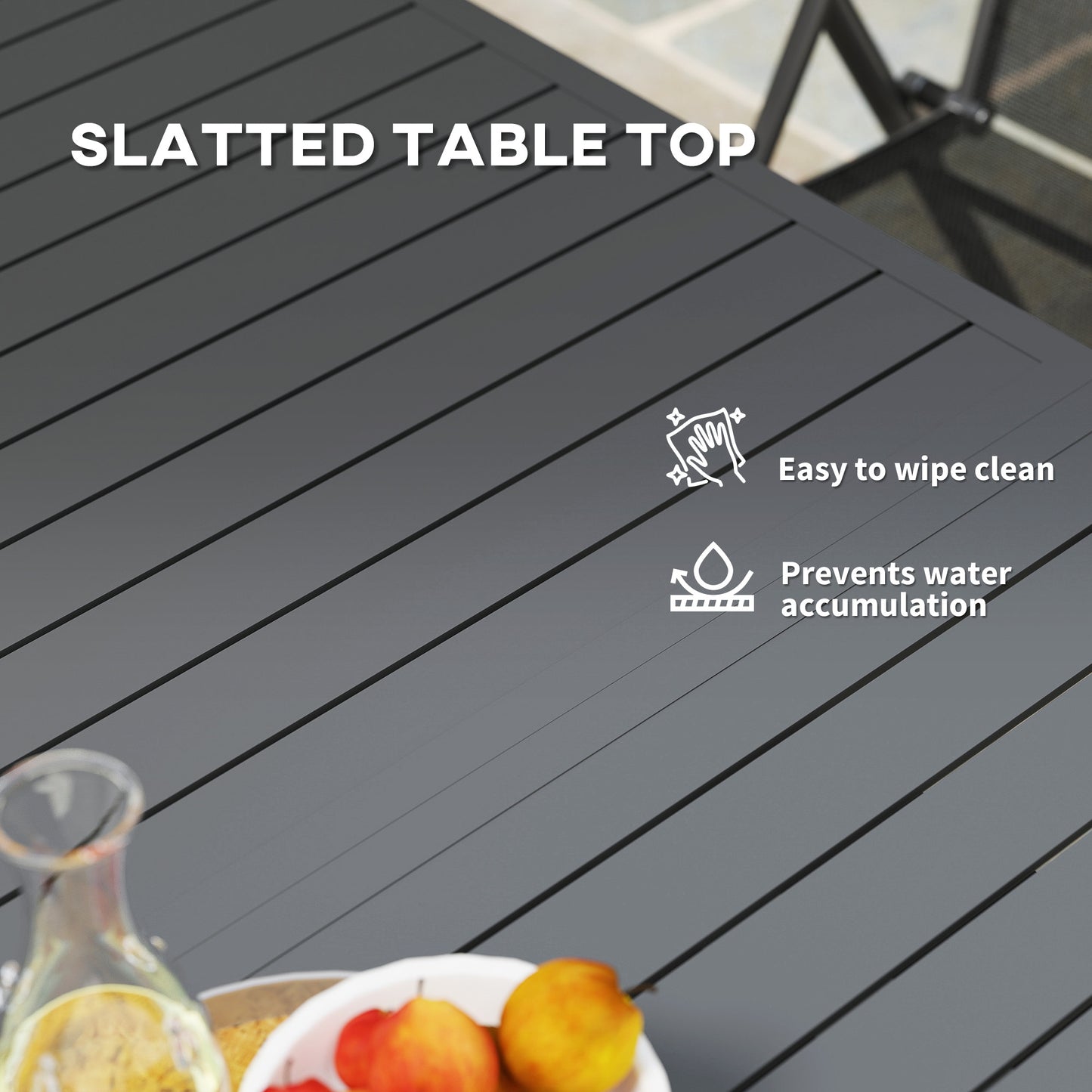 Outsunny Aluminium Extending Garden Table With Slatted Top And Butterfly Leaf For Six To Eight People Grey