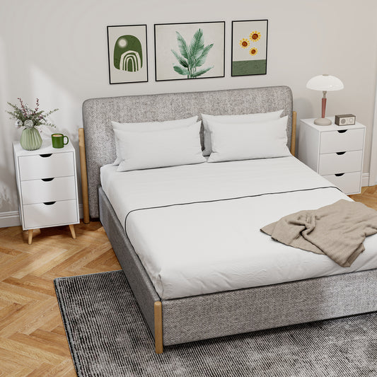 HOMCOM Set of 2 Bedside Tables Modern Nightstands With 3 Drawers and Solid Pine Wood Legs White