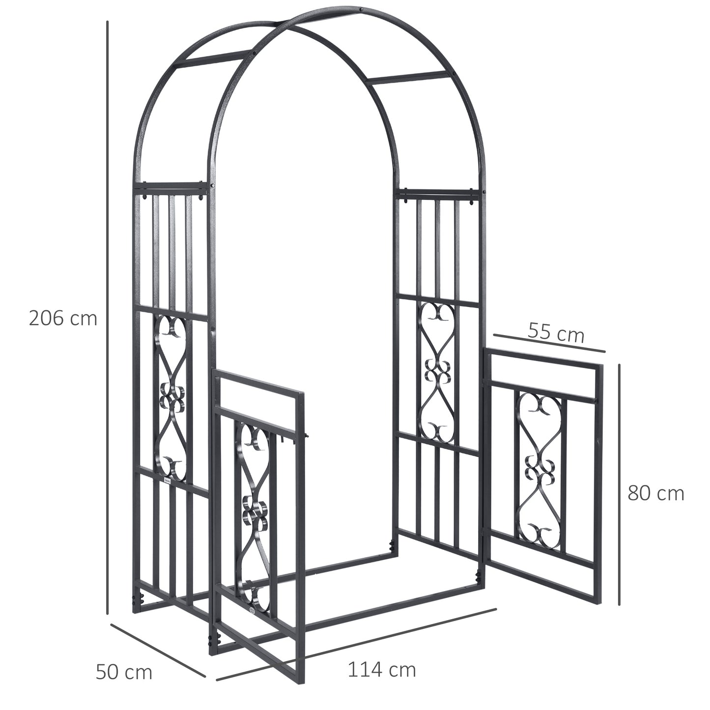 Outsunny Garden Arch With Gates Metal Arbor For Climbing Plants Roses Vines Wedding Arch 114L X 50W X 206H Cm Dark Grey