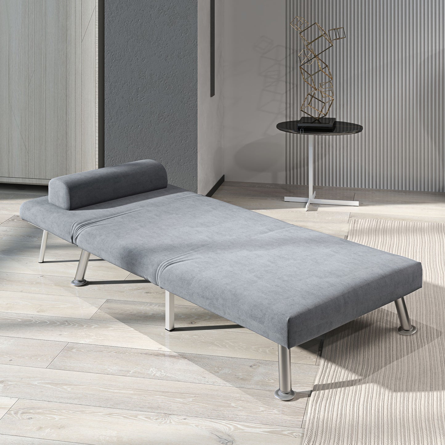 HOMCOM Velvet Feel Sleeper Chair Grey 3 In 1 Chair To Chaise And Sleeper Bed With Adjustable Backrest 90 To 180 Degrees