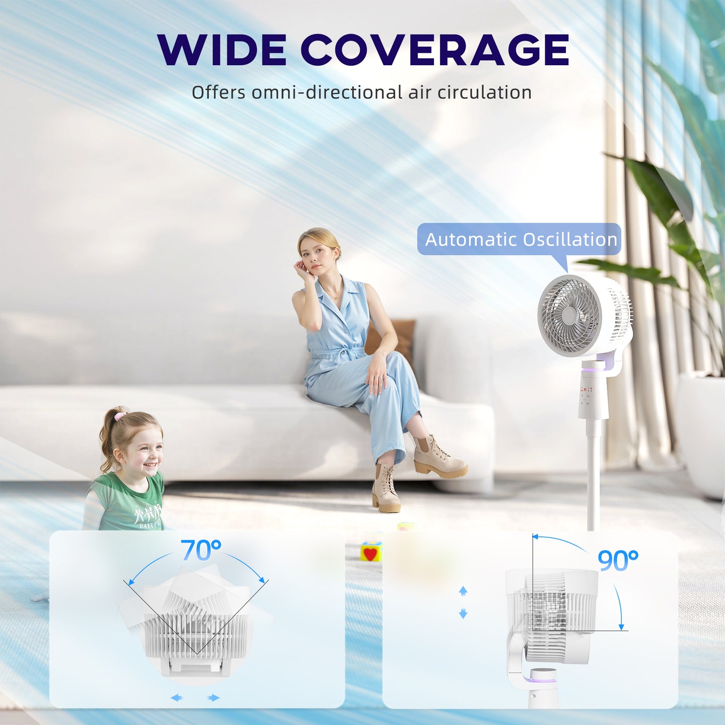 HOMCOM Pedestal Air Circulation Fan with 70 Degree Horizontal and 90 Degree Vertical Oscillation Three Speeds White