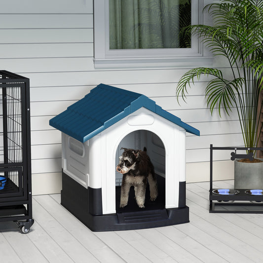 PawHut Outdoor Plastic Dog House with Ventilated Windows for Small Breeds - Blue, 80 x 69 x 76cm - ALL4U RETAILER LTD