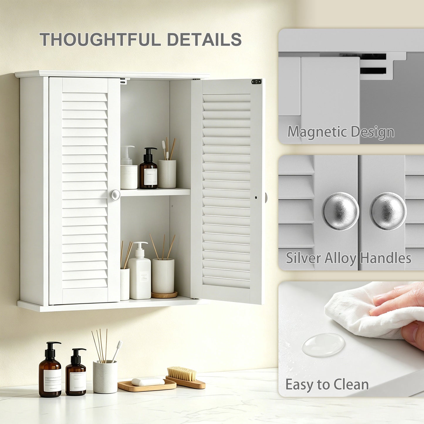 HOMCOM White Bathroom Wall Cabinet With Louvered Doors And Adjustable Shelf For Bathroom Storage