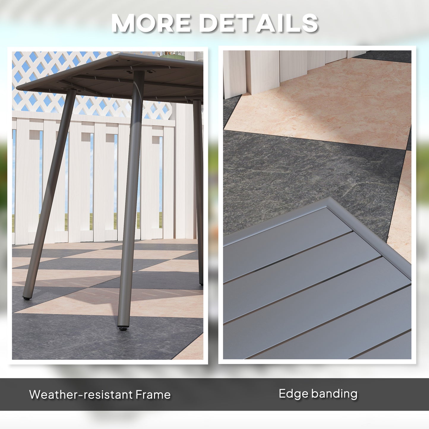 Outsunny Square Garden Table With Slat Top And Steel Frame For Four People 80 x 80 x 74 cm Grey