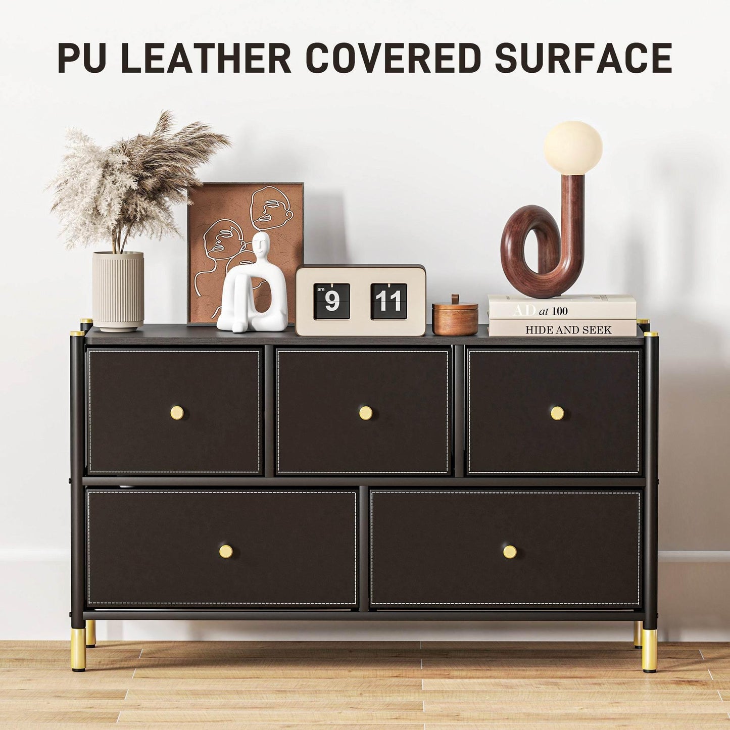 Modern 5-Drawer Fabric Dresser with PU Leather Finish and Steel Frame for Stylish Storage Solutions - ALL4U RETAILER LTD