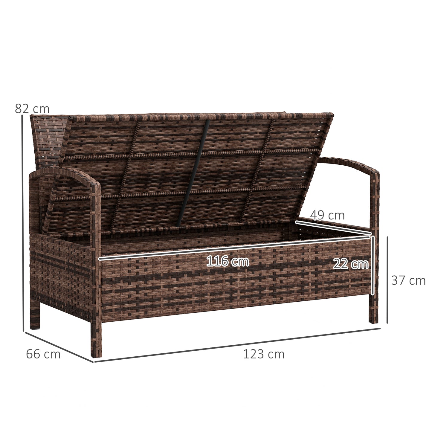 Outsunny 125L Storage Garden Bench With Cushion Brown Rattan Outdoor Two In One Design