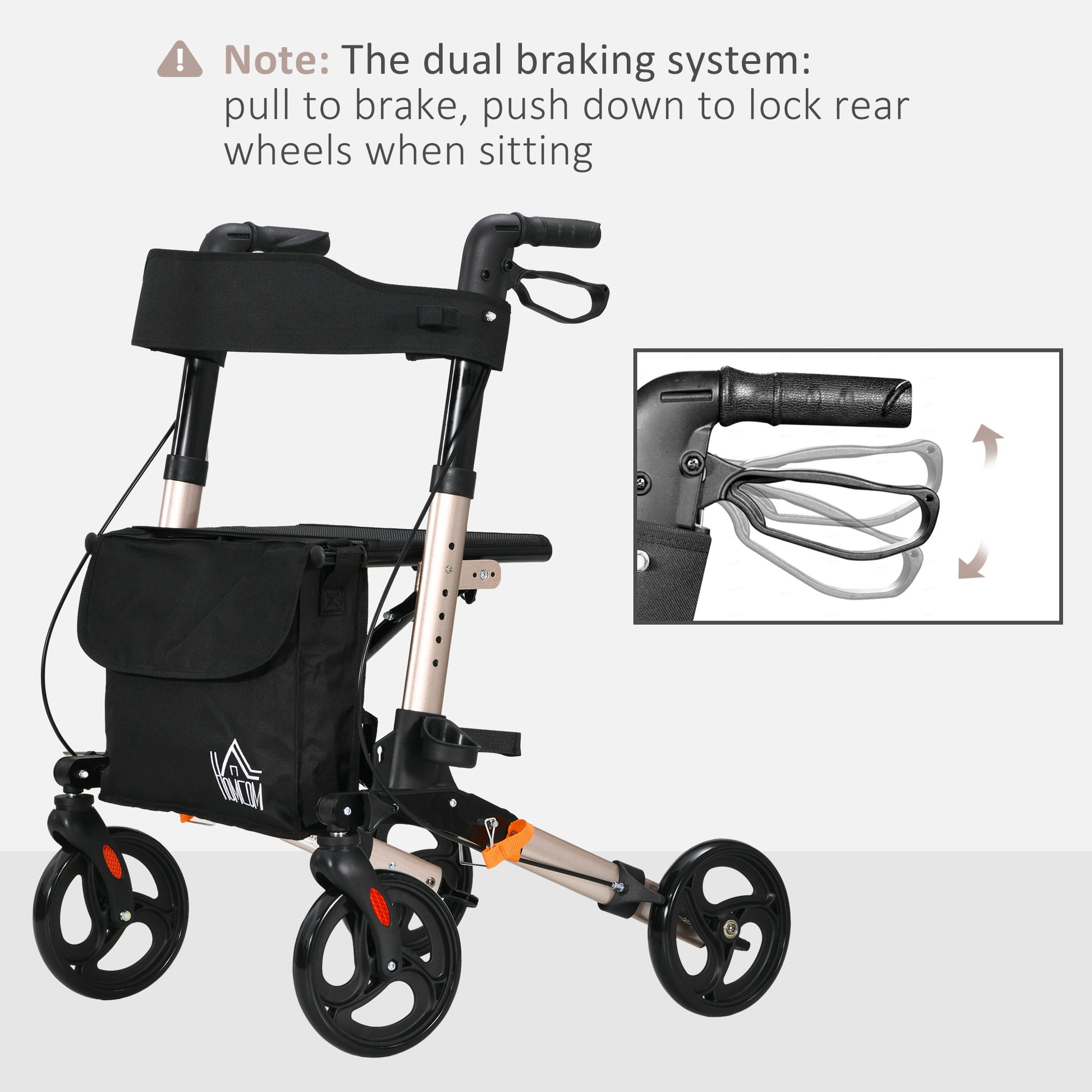 HOMCOM Lightweight Folding Rollator with Seat and Backrest, Adjustable Height Mobility Walker with Dual Brakes and Cane Holder - ALL4U RETAILER LTD