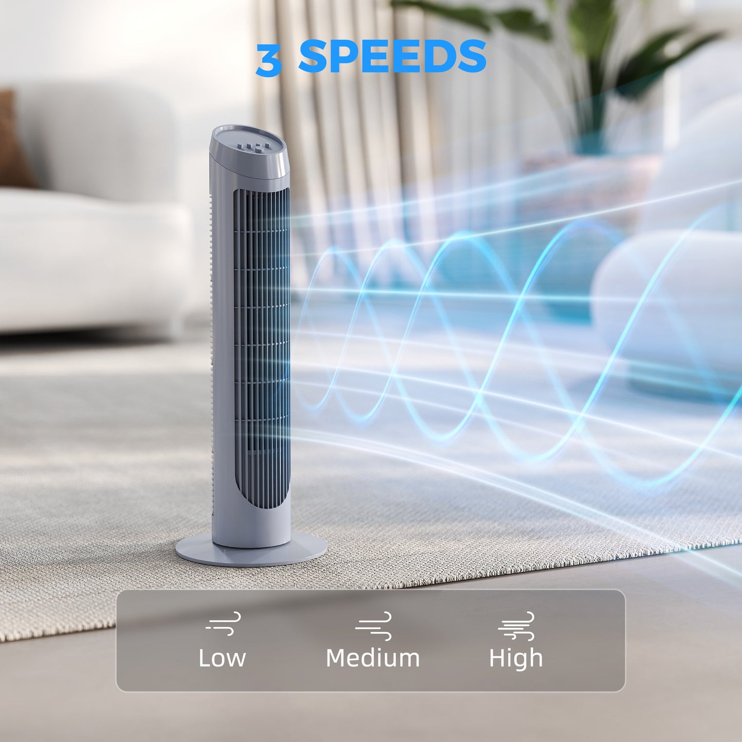 HOMCOM Tower Fan 75 cm for Bedroom Cooling, 70 Degree Oscillating, 3 Speed Settings, Standing Floor Fan Grey