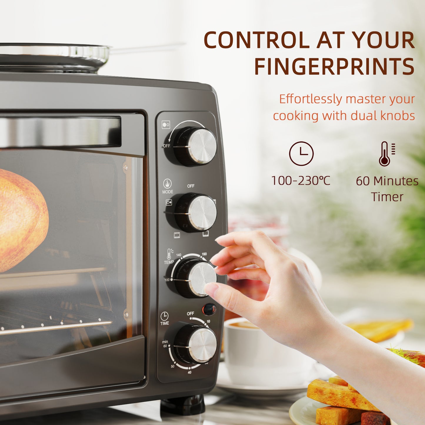 HOMCOM 36L Compact Oven With Dual Hot Plates, Countertop Toaster Oven For Grill, Bake, Roast, Boil, 2600W Black