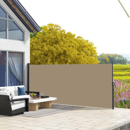 Outsunny Retractable Side Awning - Outdoor Privacy Screen for Garden, Hot Tub, Balcony, Terrace, Pool - 400 x 160cm - Khaki - ALL4U RETAILER LTD