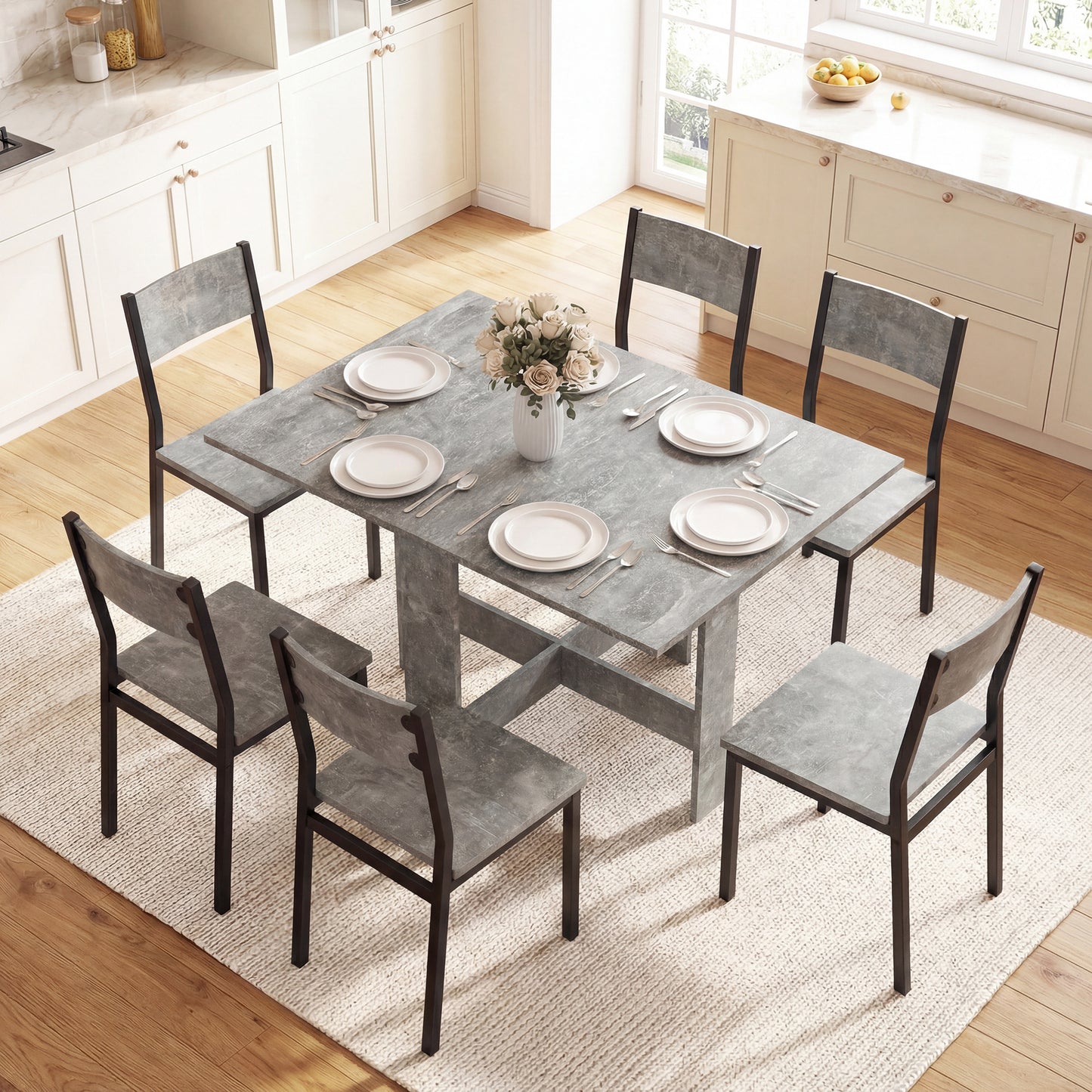 HOMCOM Folding Dining Table Space Saving Drop Leaf Kitchen Table For 4 To 6 People Grey