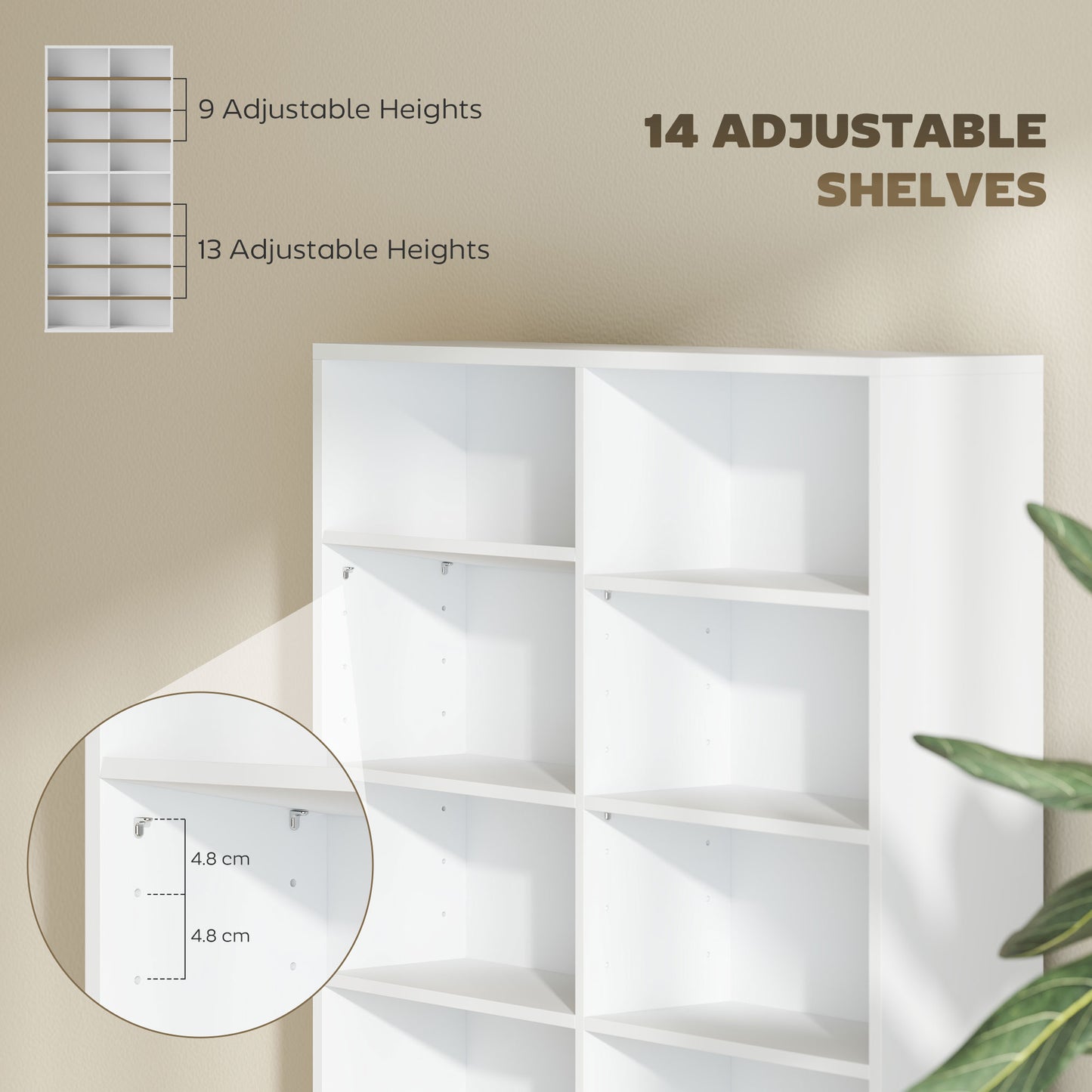 HOMCOM 640 CD Storage Tower White With 14 Adjustable Shelves And Anti Tip Design